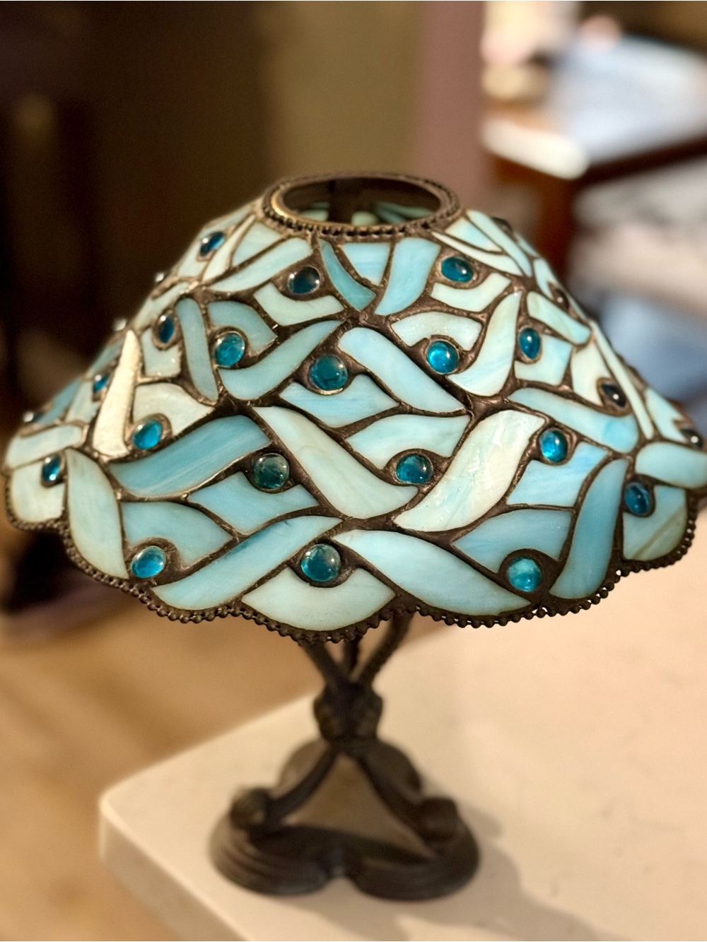 Retired Partylite “Spring Water” Stained Glass Tiffany Style Votive Candle Lamp